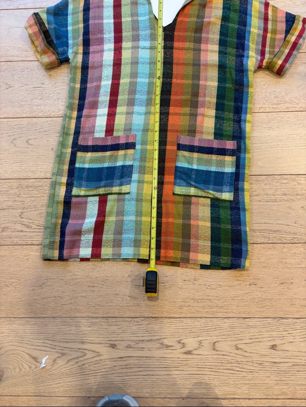 Warm Multicolor Plaid Mini Dress - Yellow Green Blue Orange Pink - Picture 5 of 5